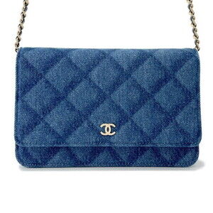 CHANEL Authentic Blue Leather Logo Wallet